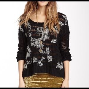 Free People | Black embroidered sweater sm